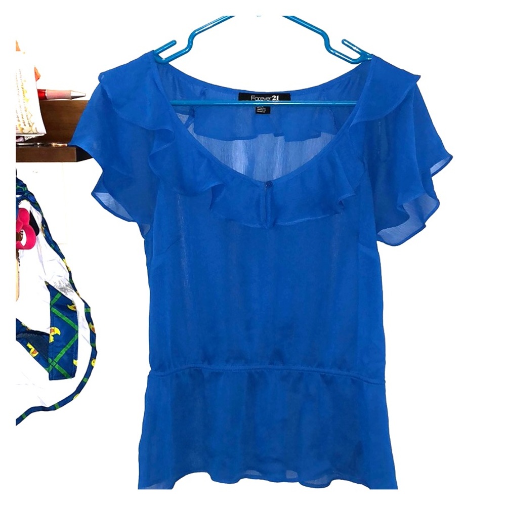 Sheer royal blue flowy blouse